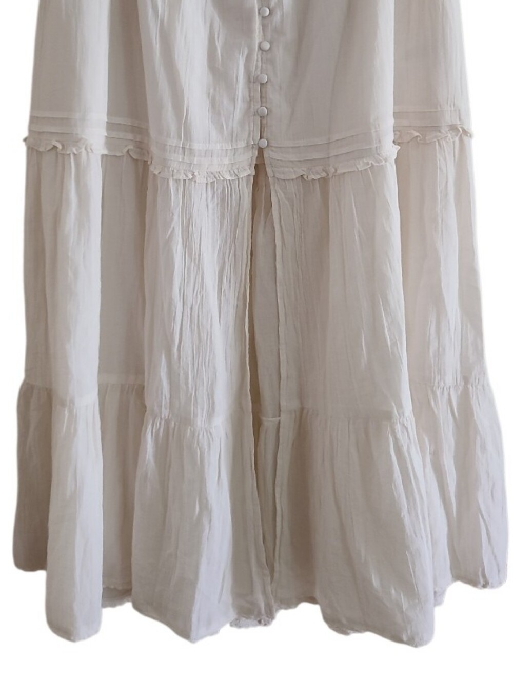 NWT Aerie Boho Button Maxi Skirt Cream Tiered Ruffle Semi Sheer Western - Picture 7 of 16